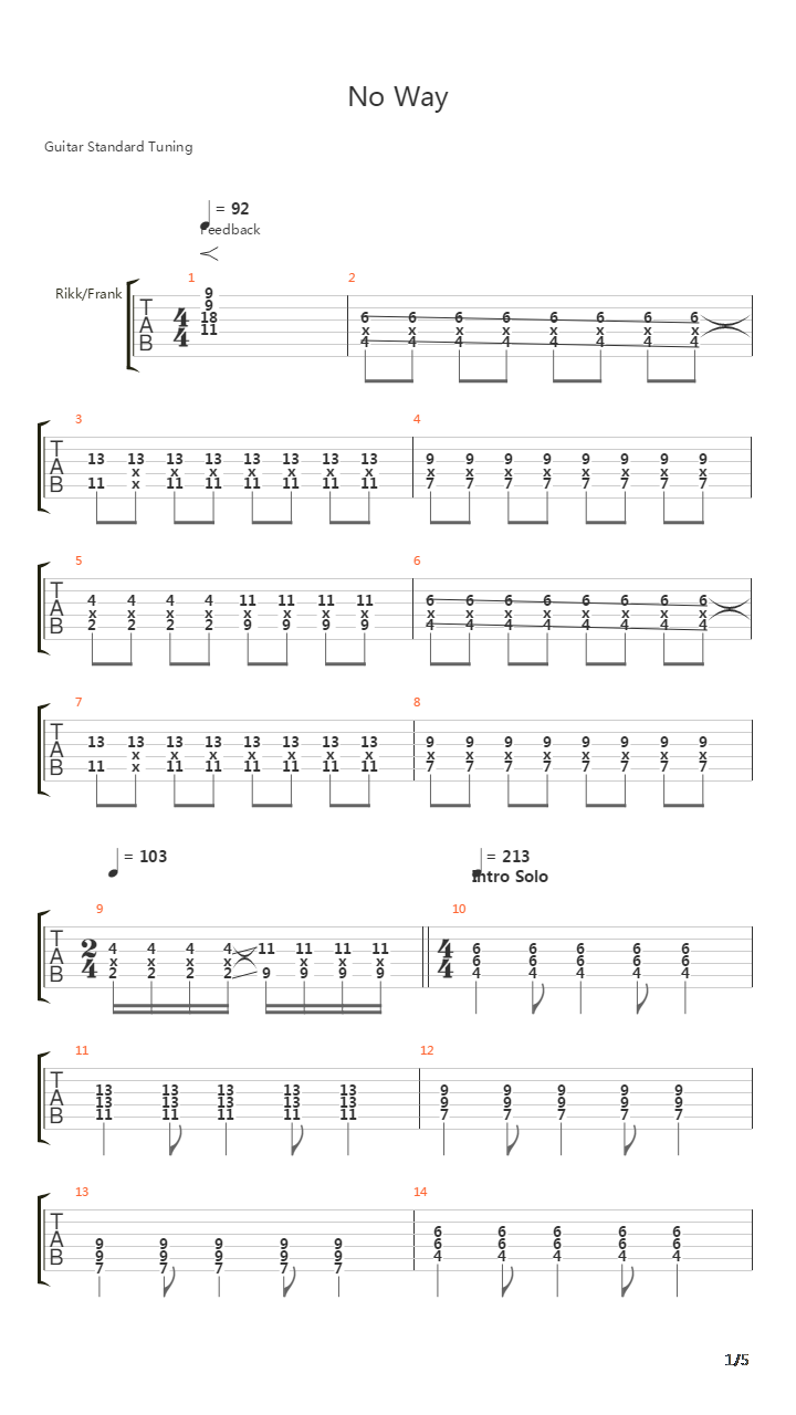 No Way吉他谱
