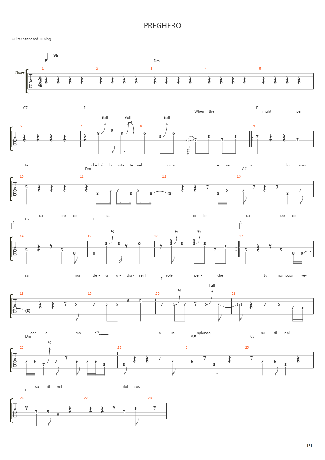 Preghero吉他谱