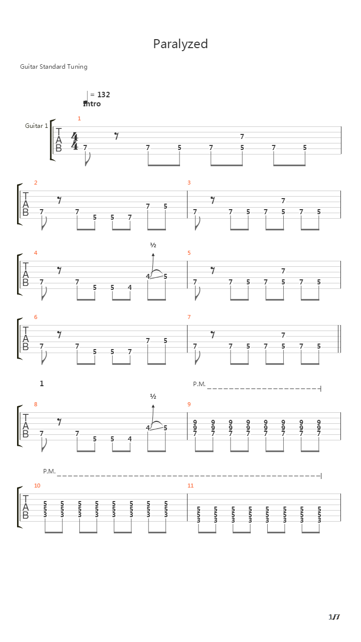 Paralyzed吉他谱
