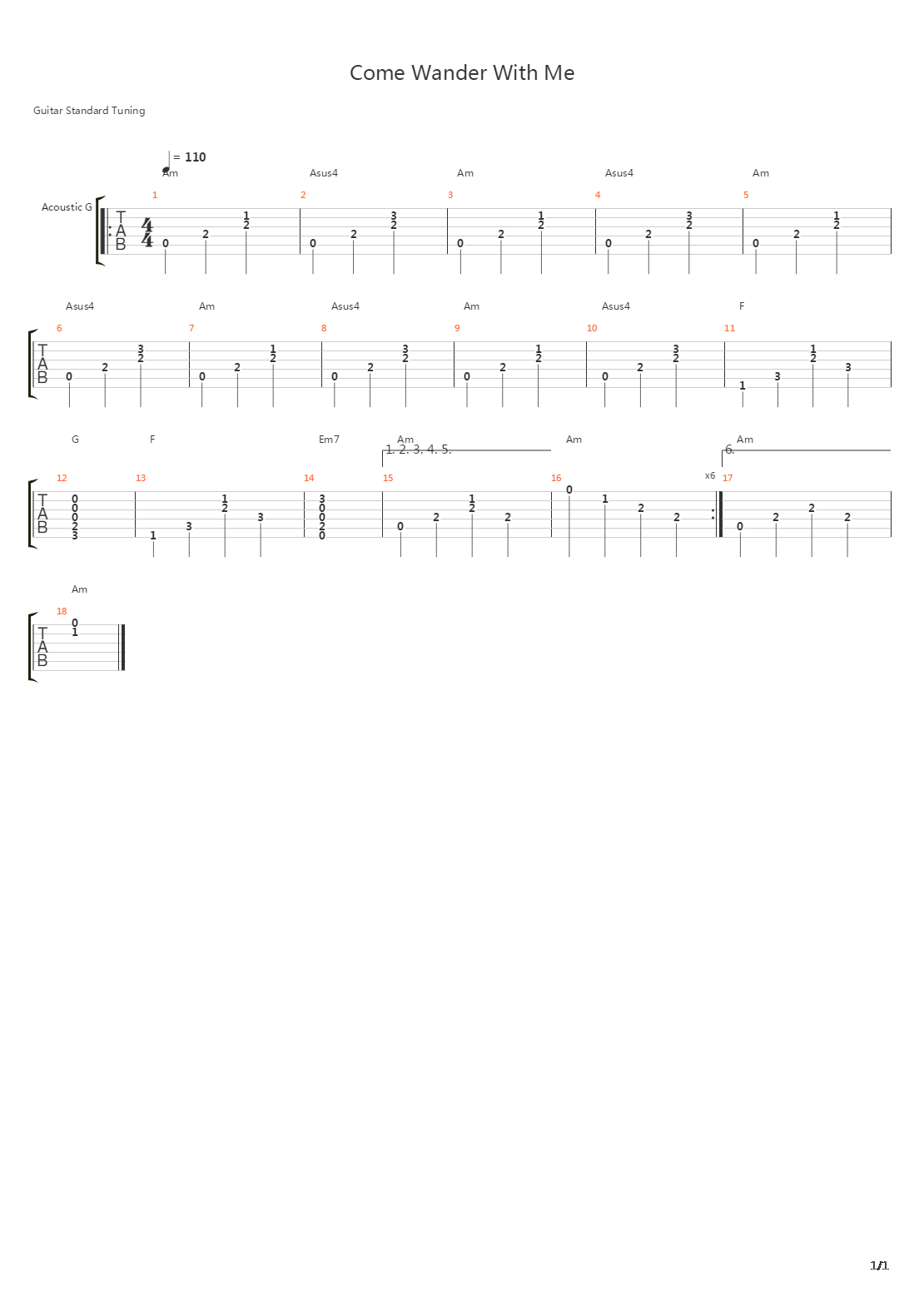 Come Wander With Me吉他谱
