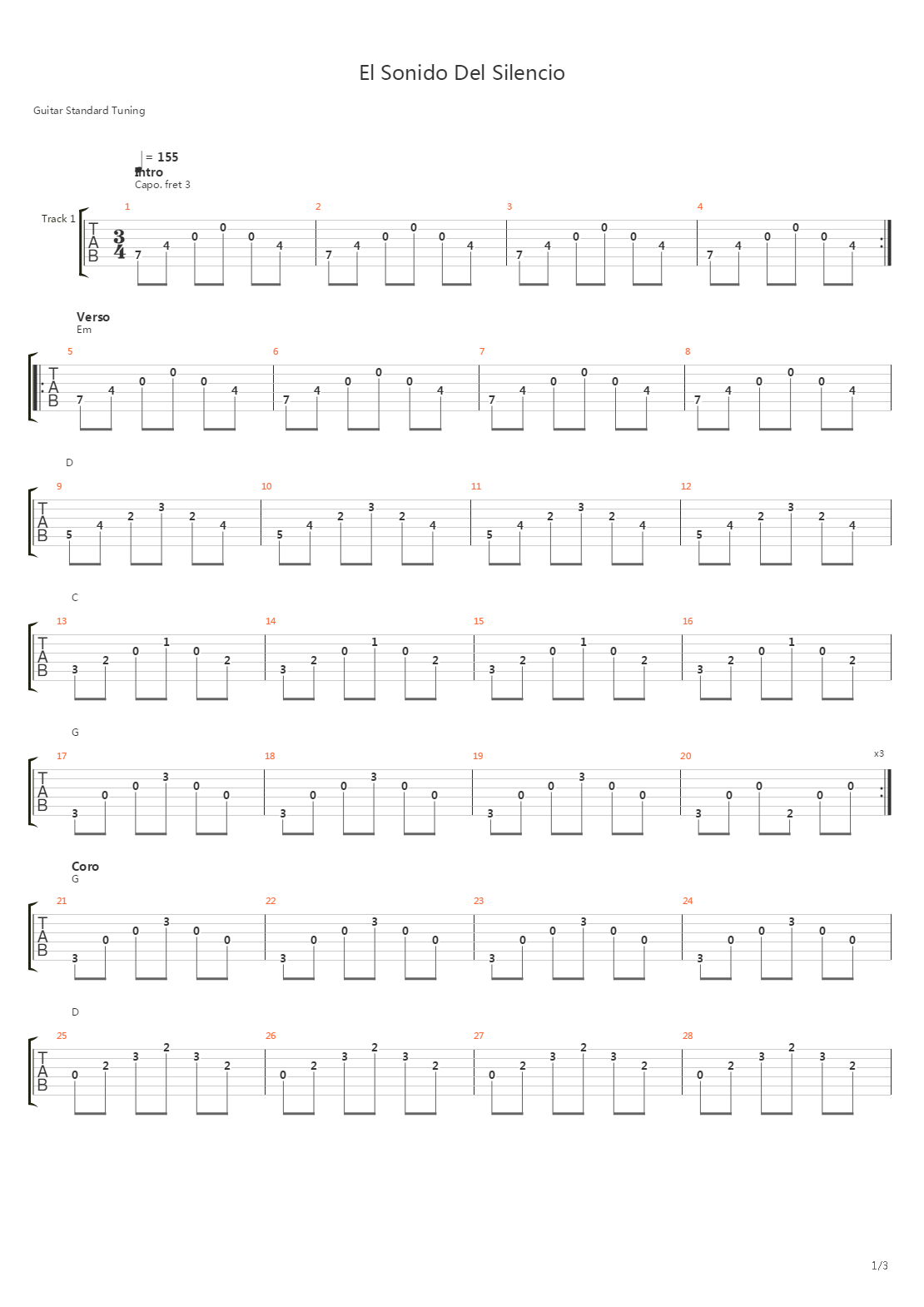 El Sonido Del Silencio吉他谱