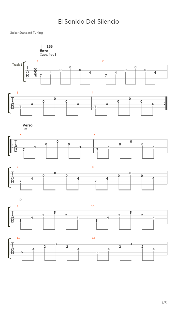 El Sonido Del Silencio吉他谱