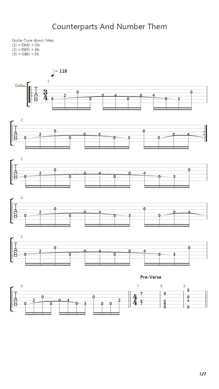 Counterparts And Number Them吉他谱