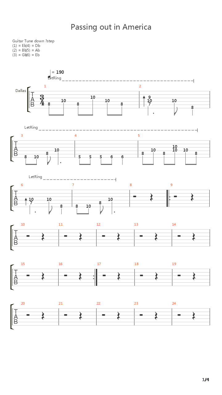 Passing Out In America吉他谱