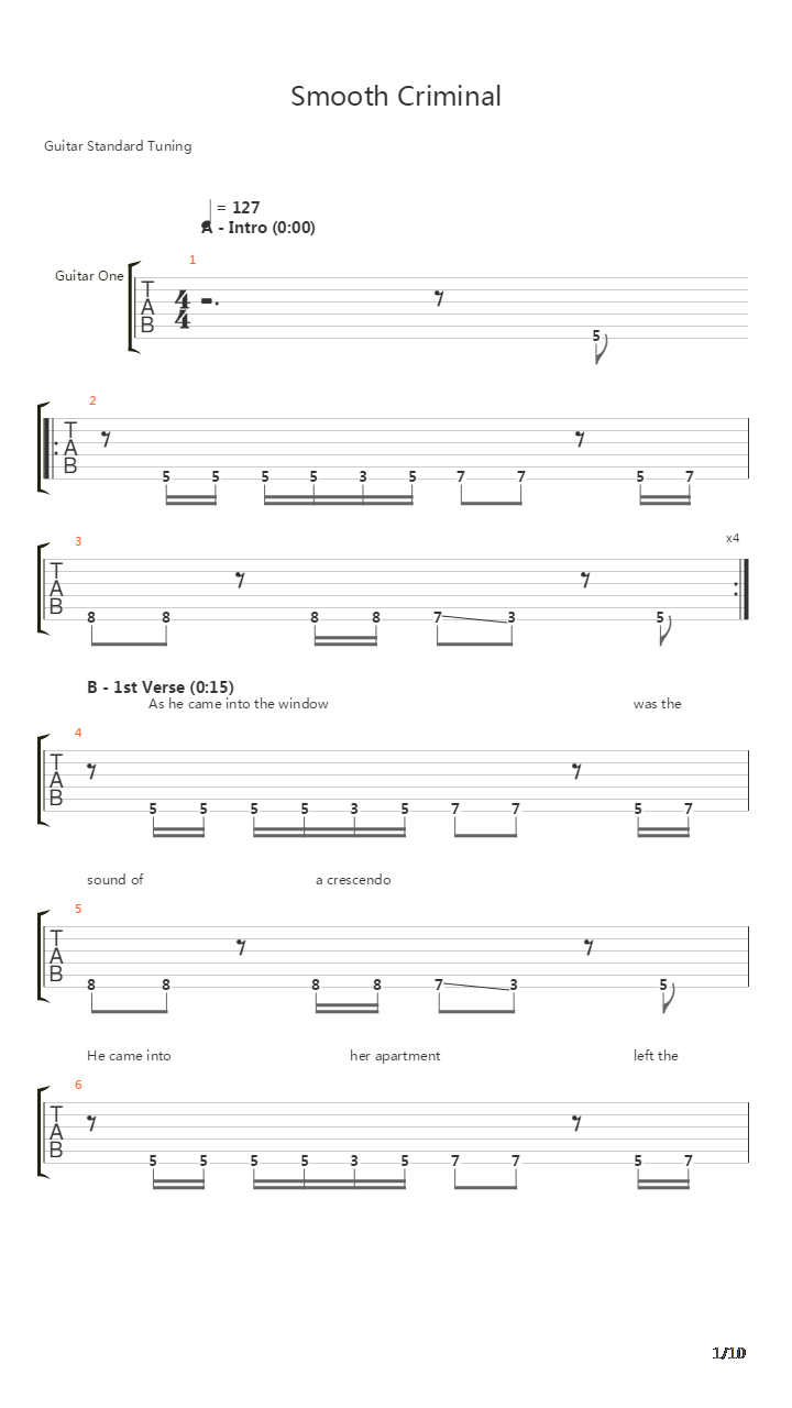 Smooth Criminal吉他谱