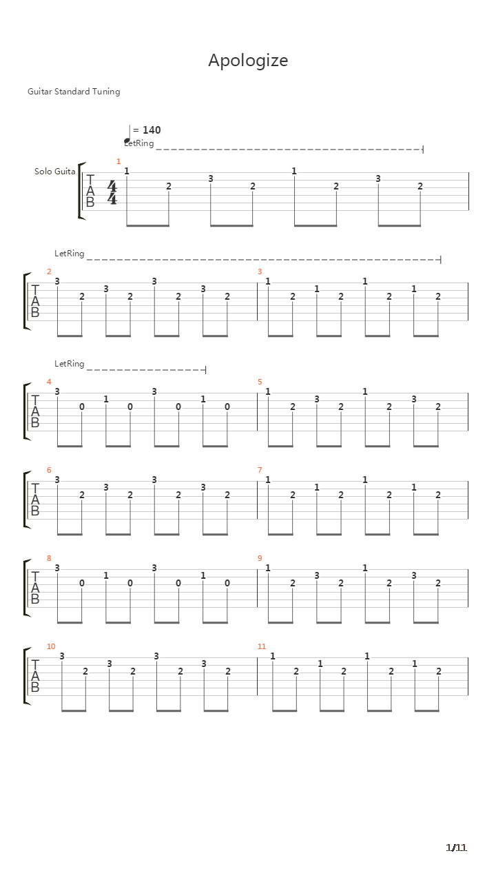 Apologize吉他谱