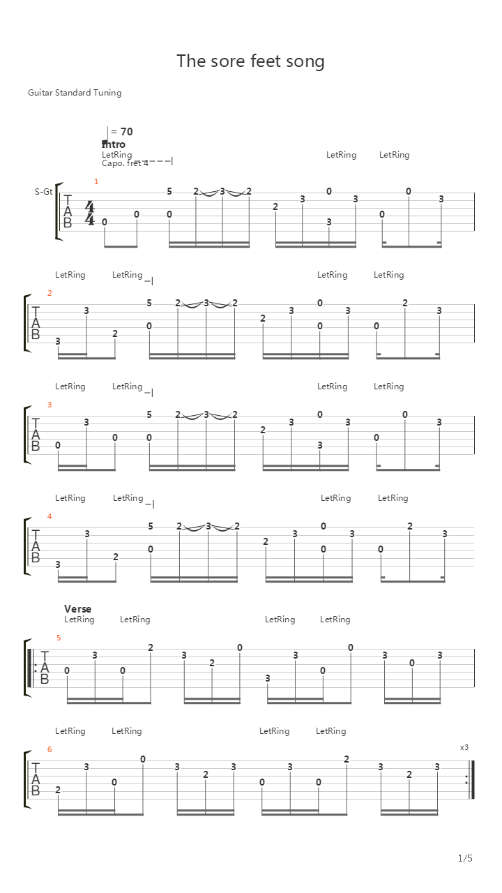 The Sore Feet Song吉他谱