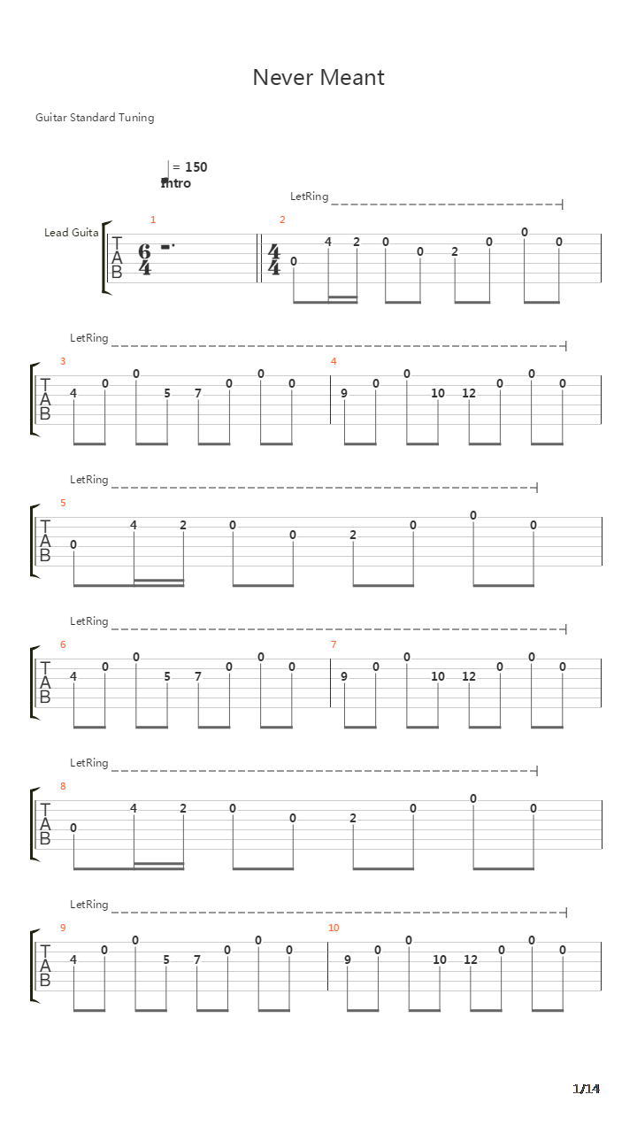 Never Meant吉他谱
