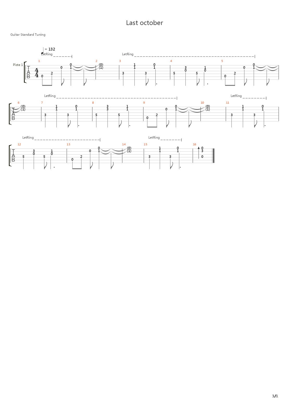Last October吉他谱