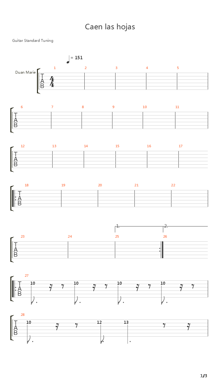 Caen Las Hojas吉他谱