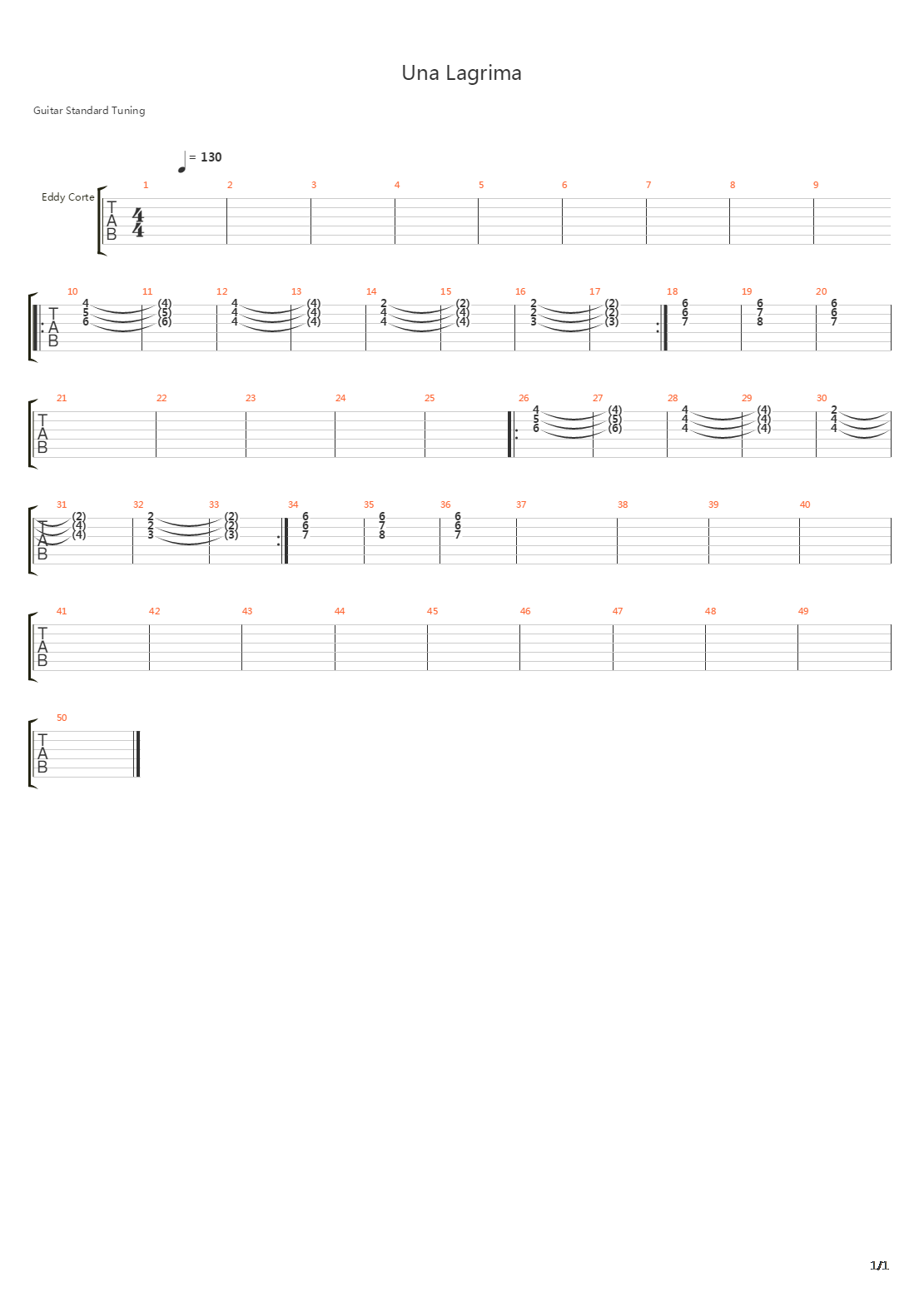 Una Lagrima吉他谱