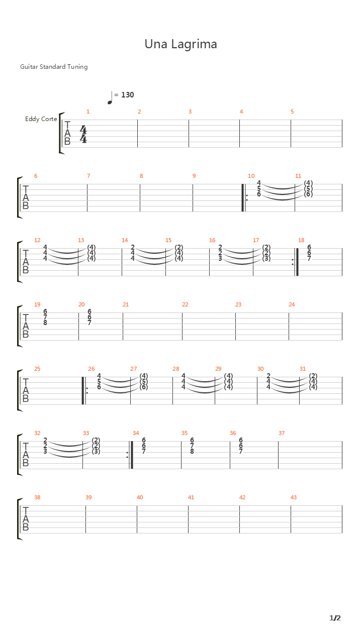 Una Lagrima吉他谱