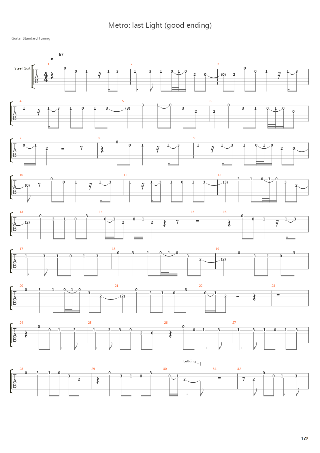 Metro Last Light - Good Ending吉他谱