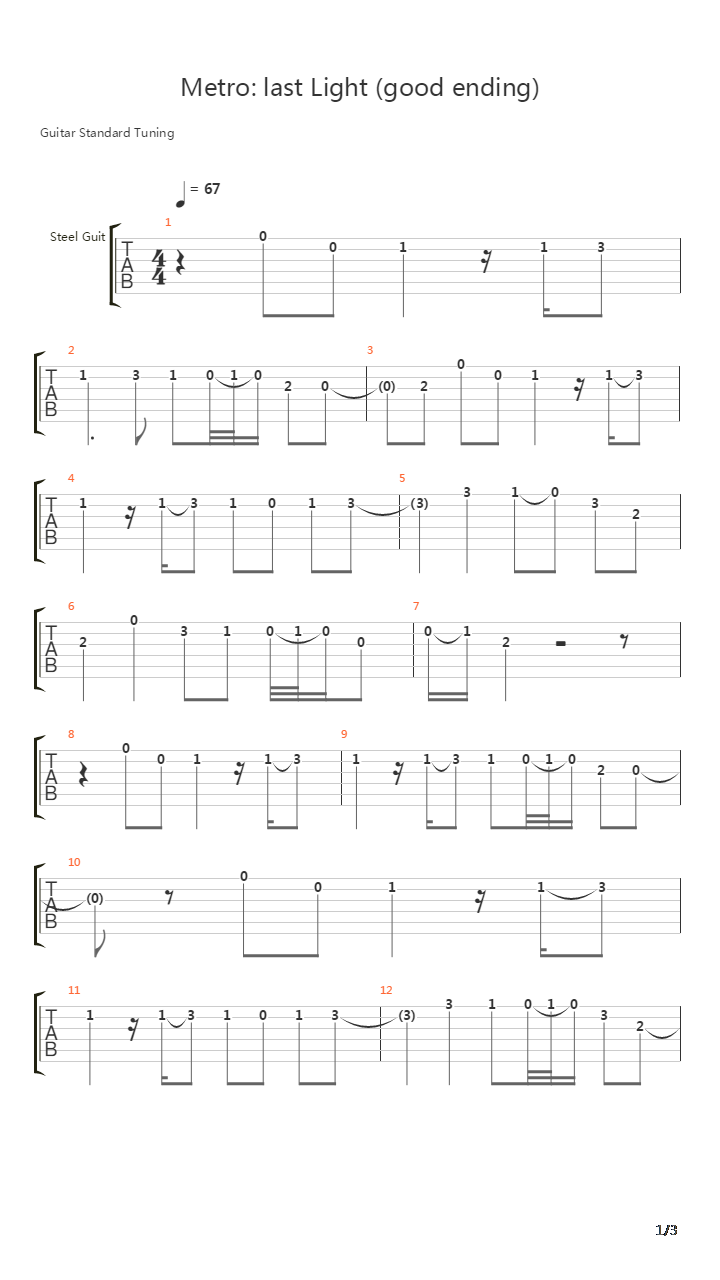 Metro Last Light - Good Ending吉他谱