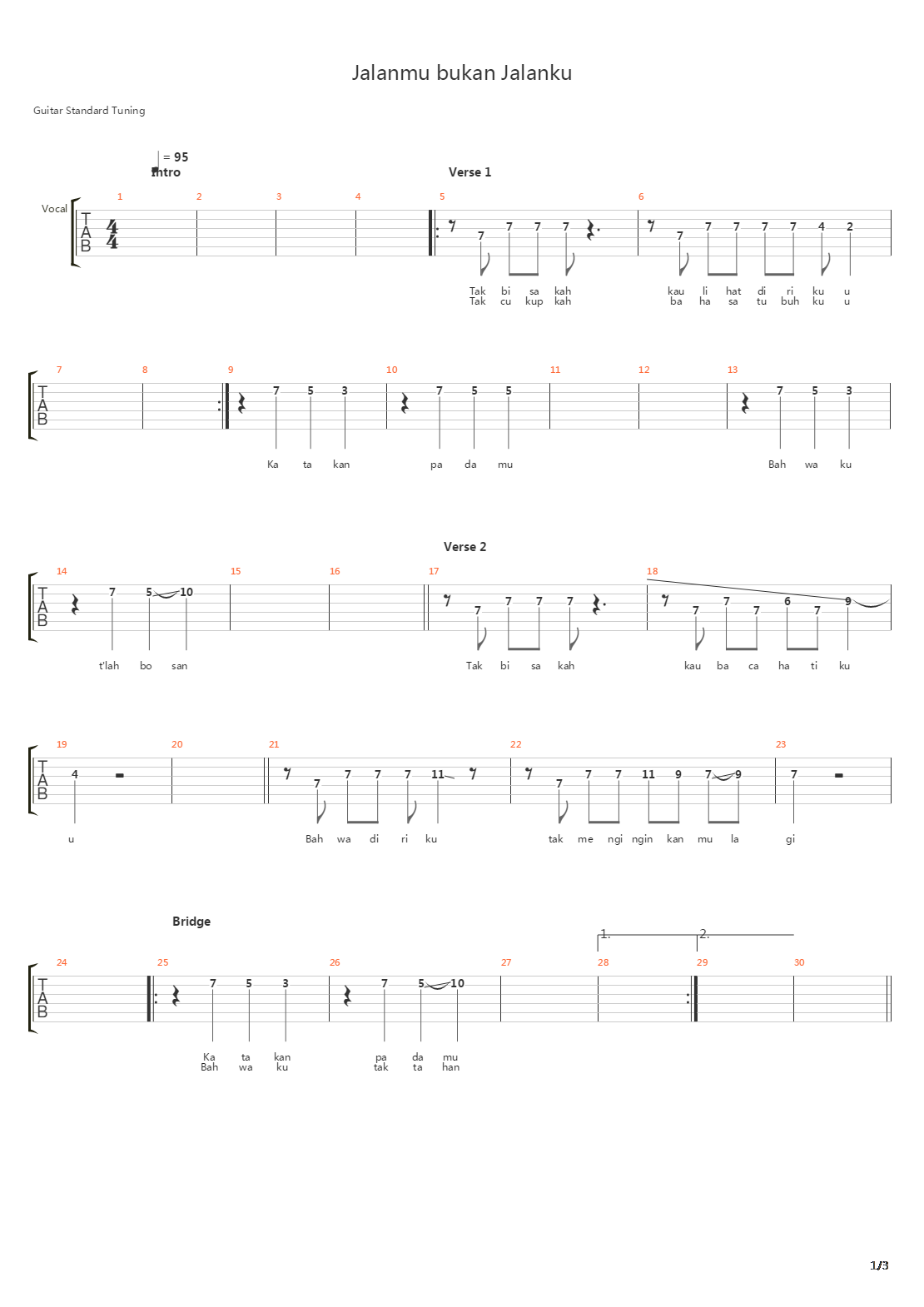 Jalanmu Bukan Jalanku吉他谱