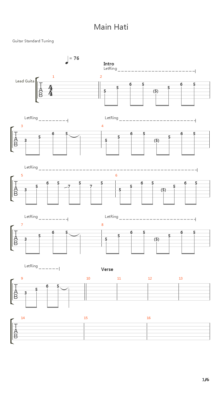 Main Hati吉他谱