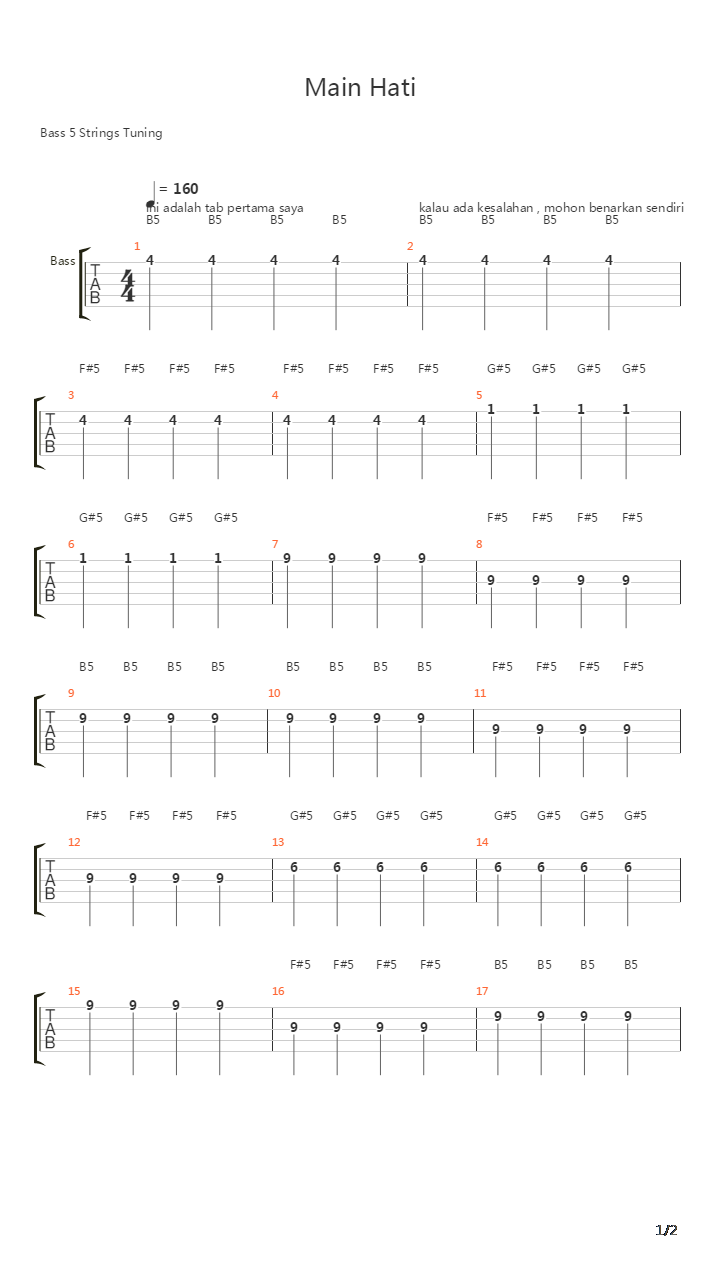 Main Hati吉他谱