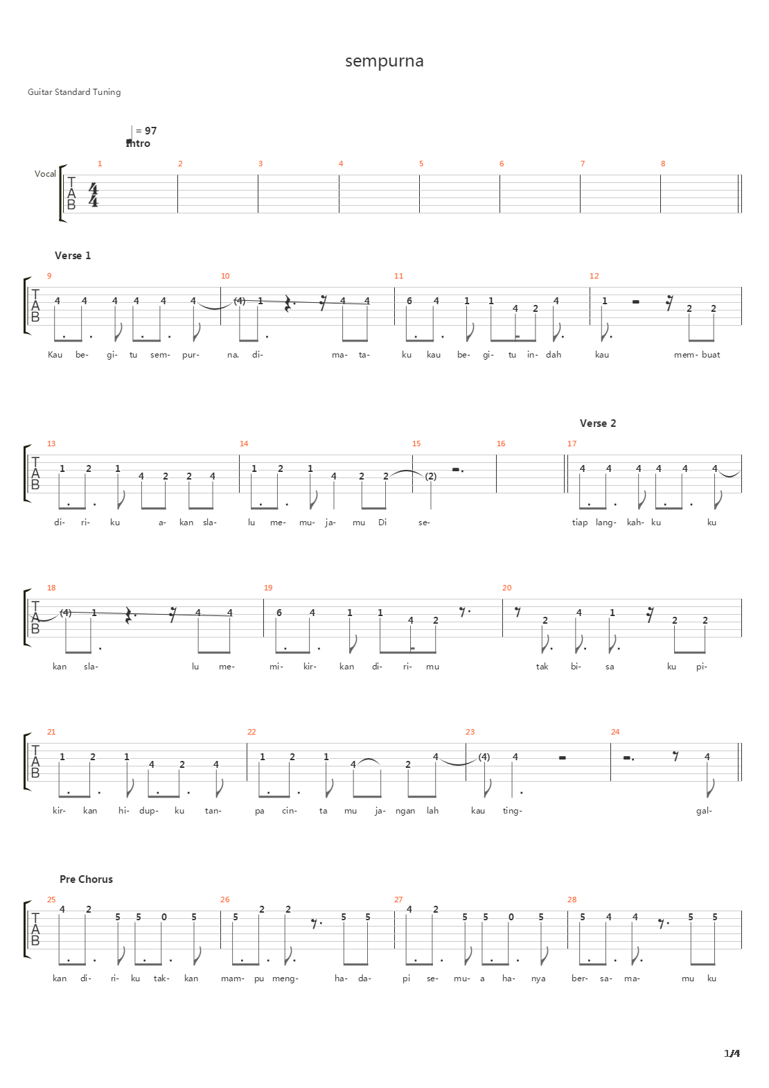 Sempurna吉他谱