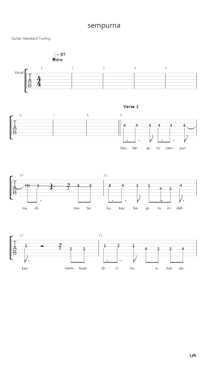 Sempurna吉他谱