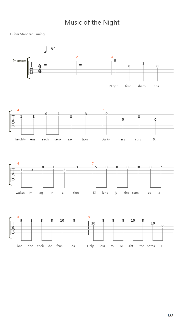 Music Of The Night吉他谱