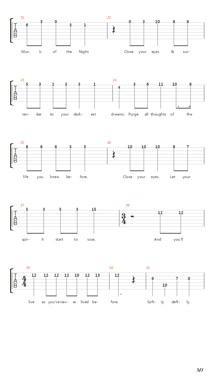 Music Of The Night吉他谱