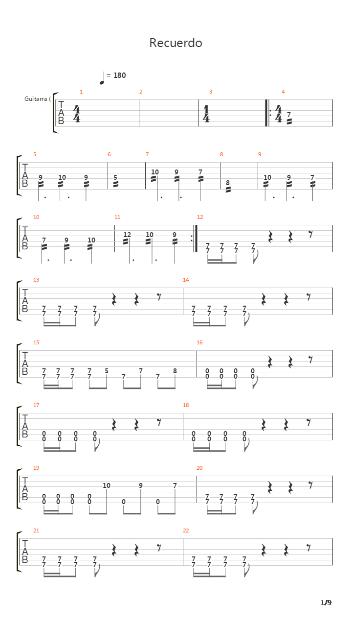 Recuerdo吉他谱