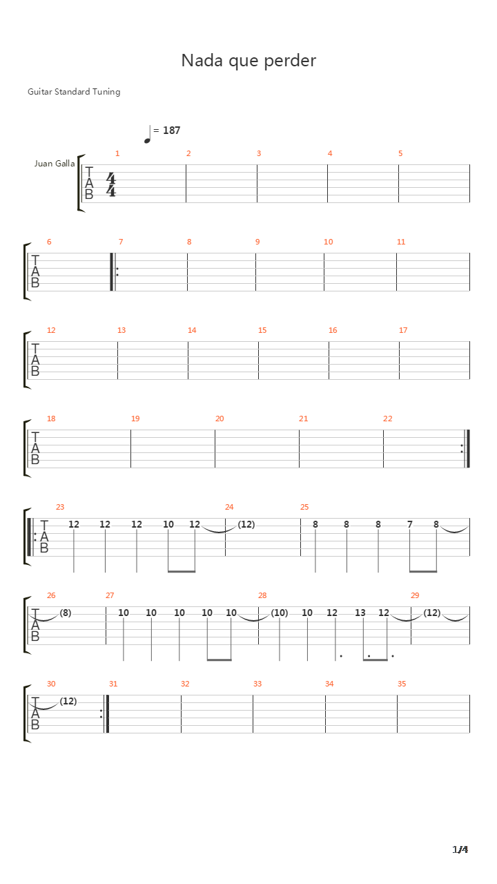 Nada Que Perder吉他谱