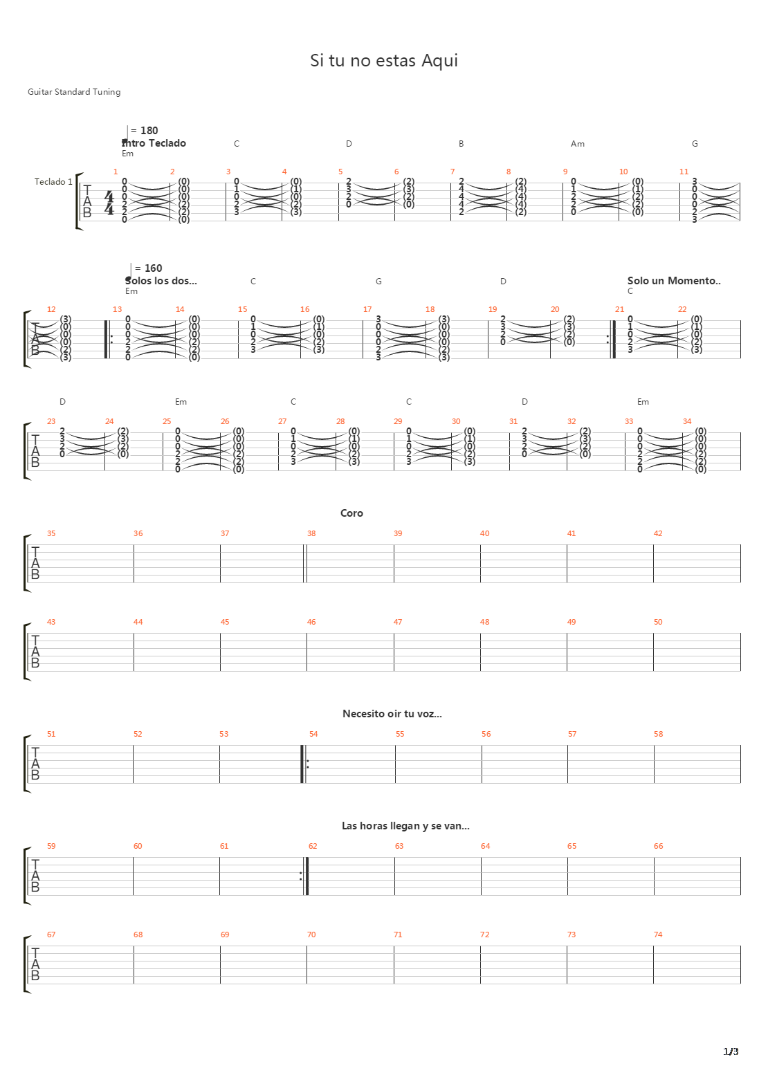 Si Tu No Estas Aqui吉他谱