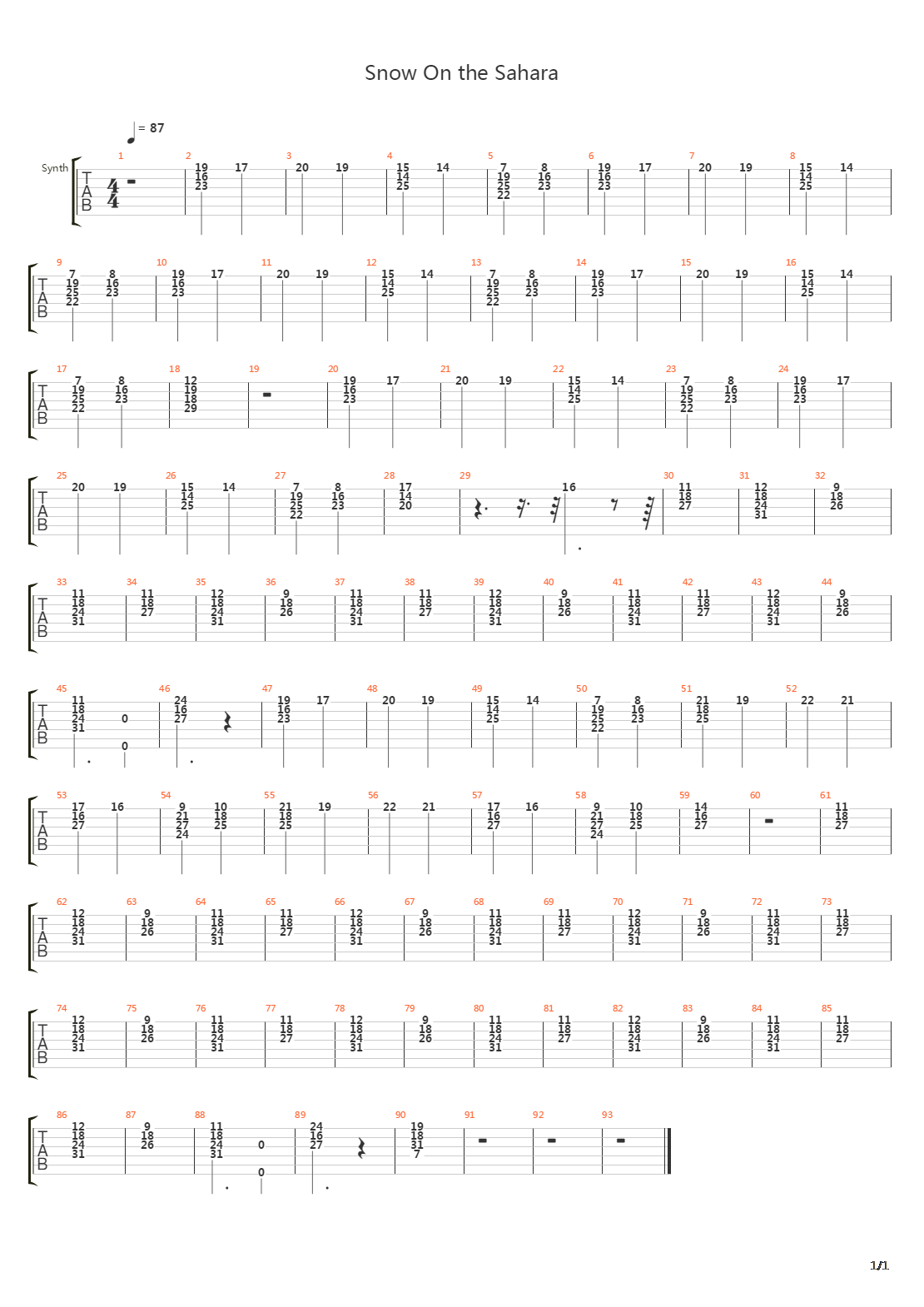 Snow On The Sahara吉他谱