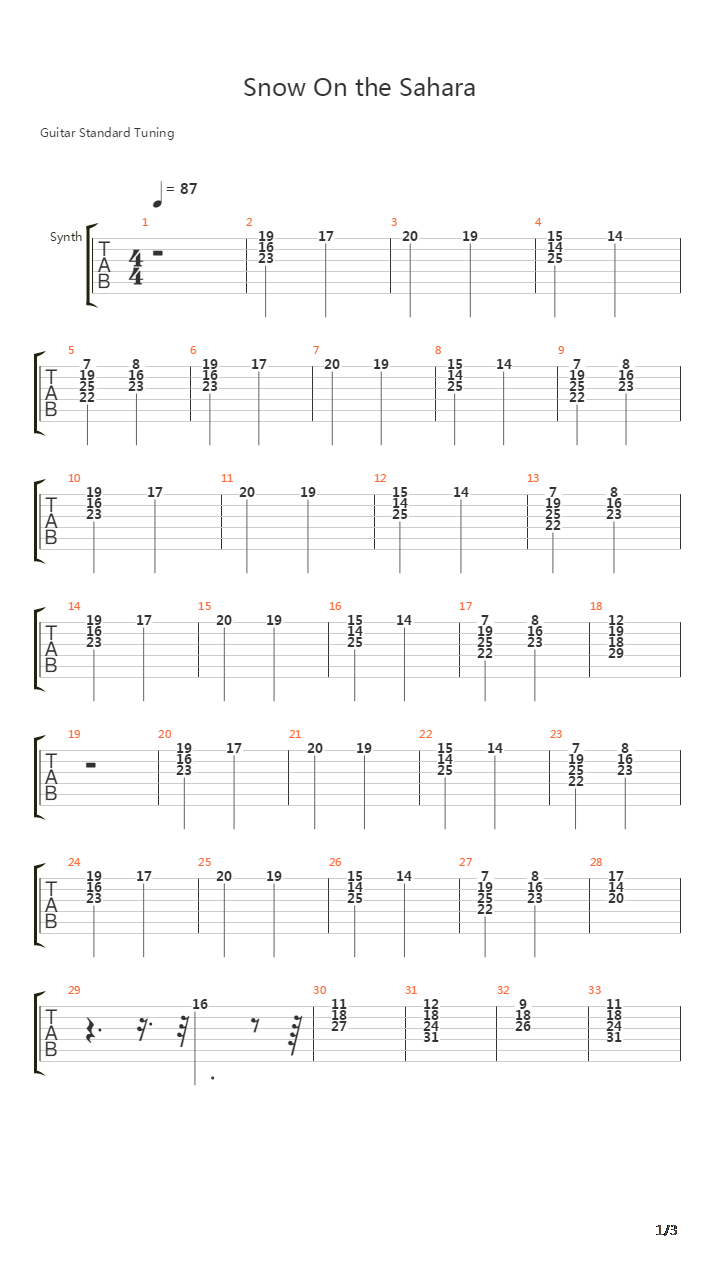 Snow On The Sahara吉他谱