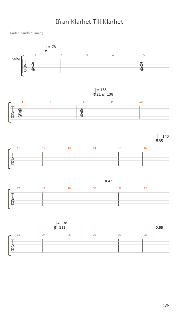 Ifran Klarhet Till Klarhet吉他谱