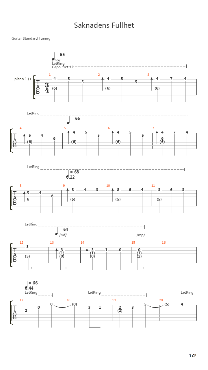 Saknadens Fullhet吉他谱