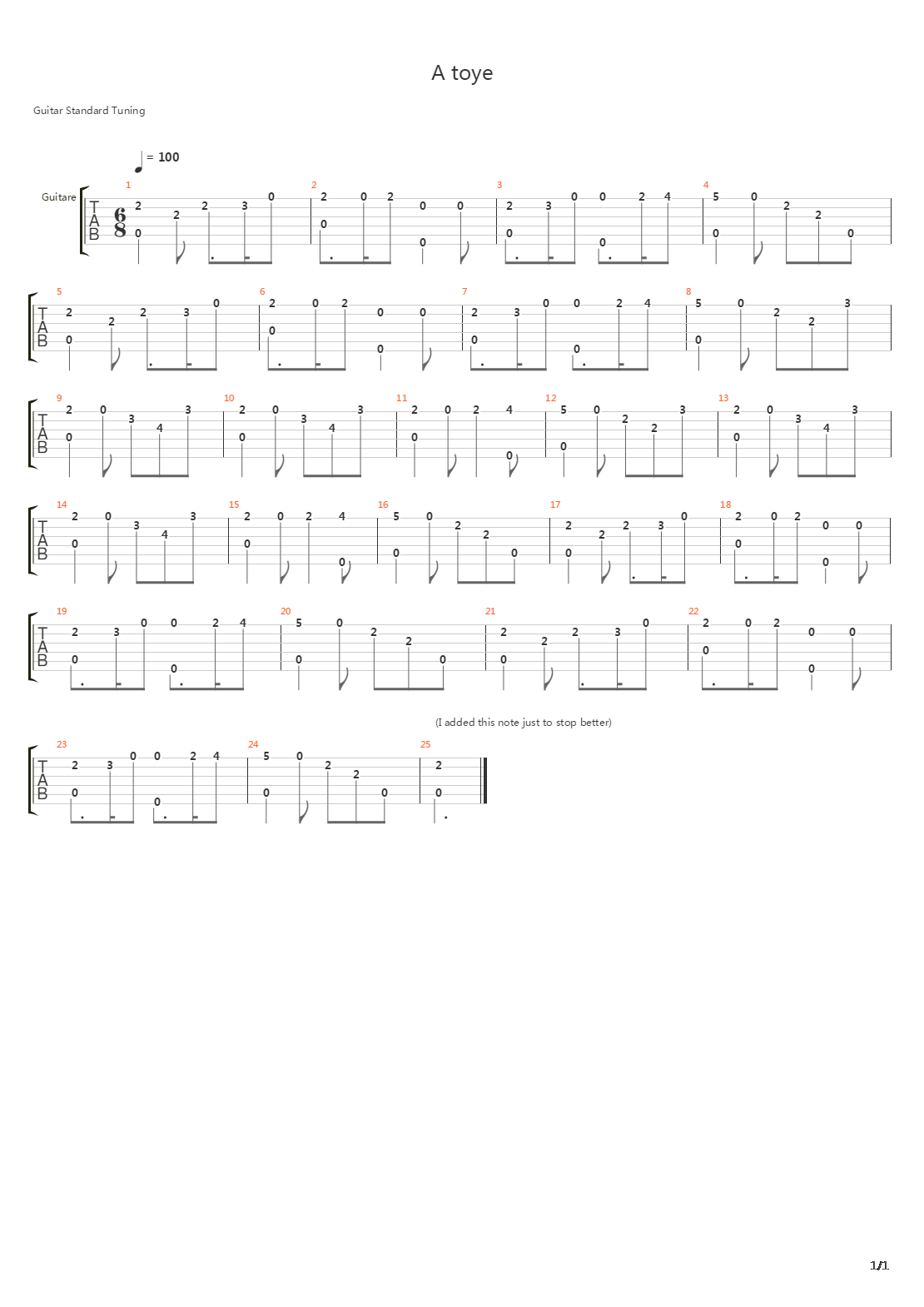 A Toye吉他谱