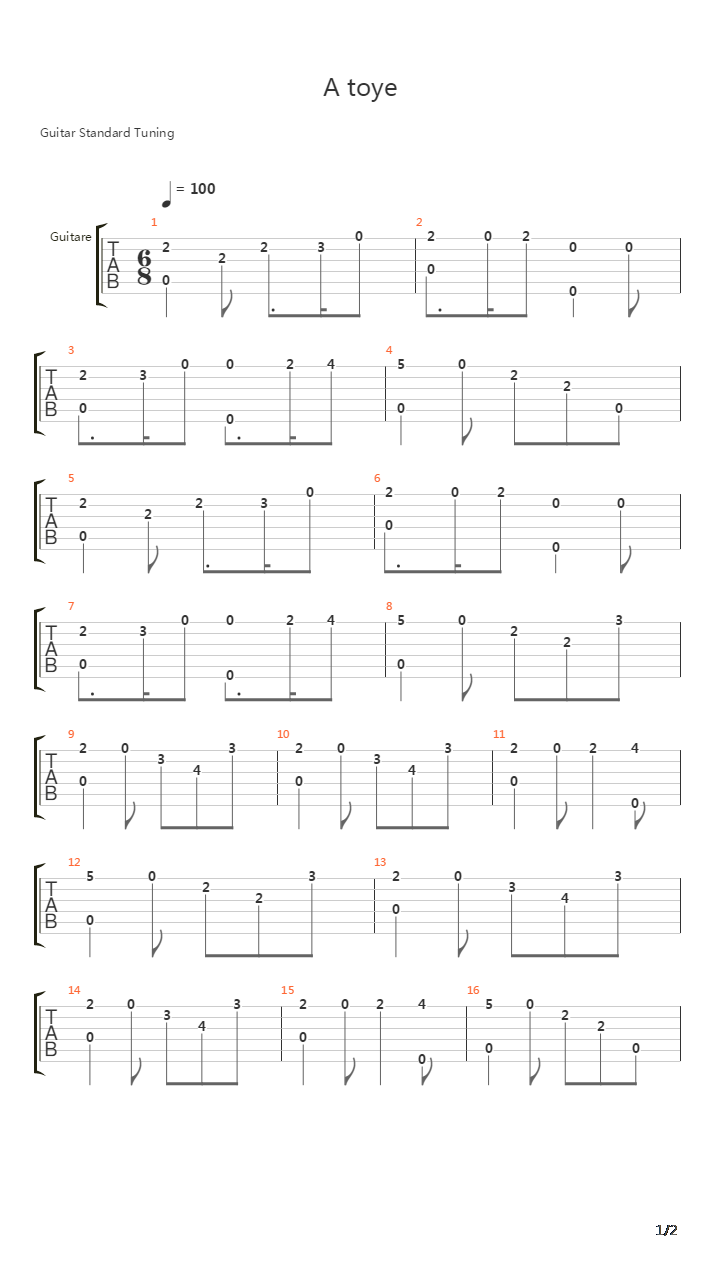 A Toye吉他谱