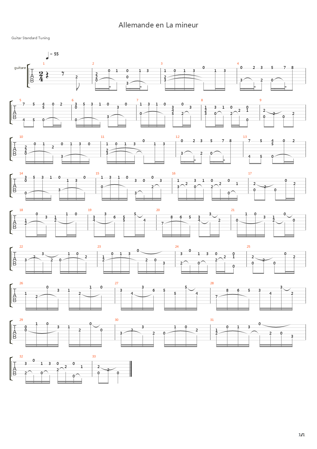 Allemande En La Mineur吉他谱
