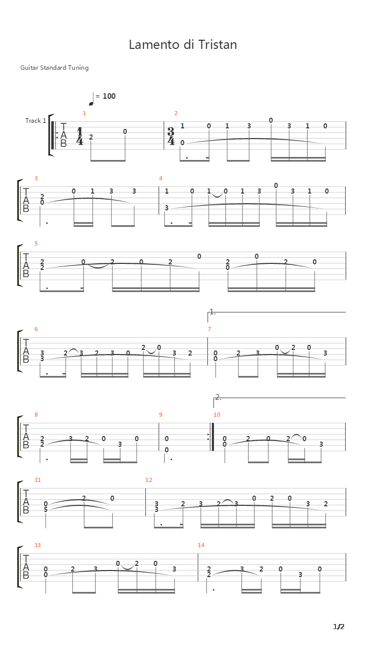 Lamento Di Tristan吉他谱