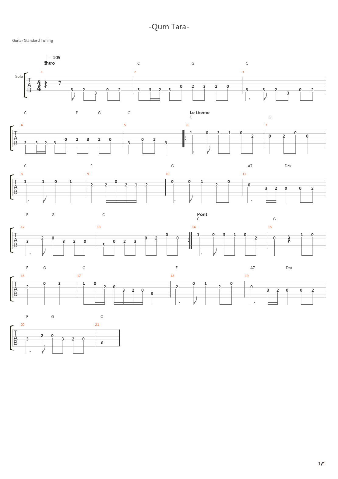Qum Tara吉他谱