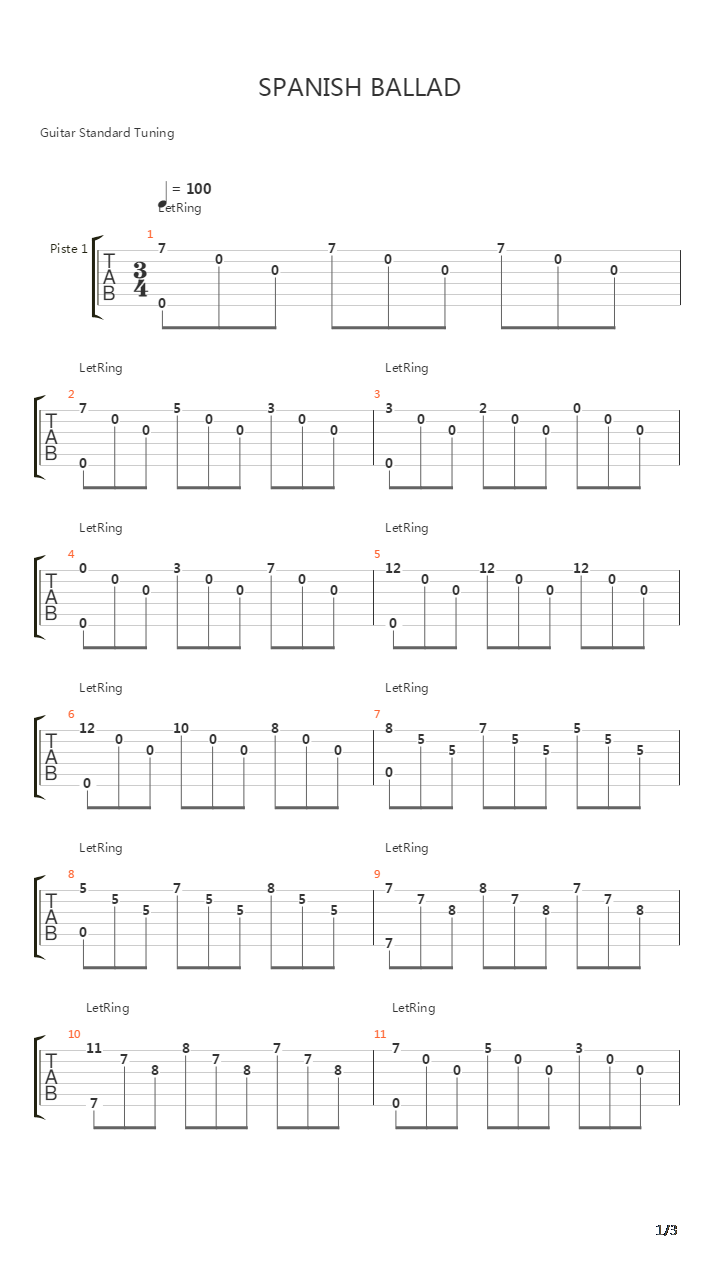 Spanish Ballad吉他谱