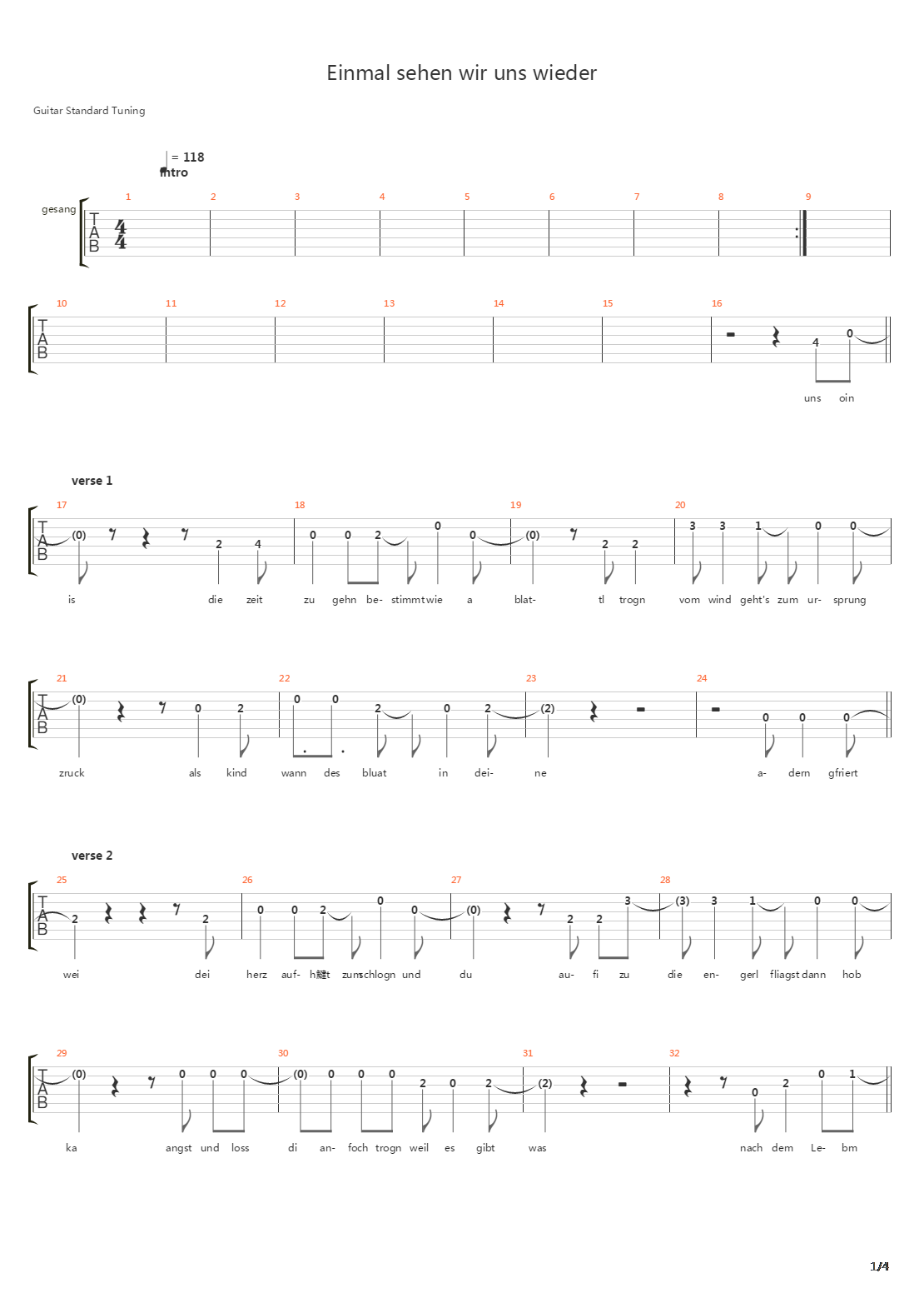 Einmal Sehen Wir Uns Wieder吉他谱