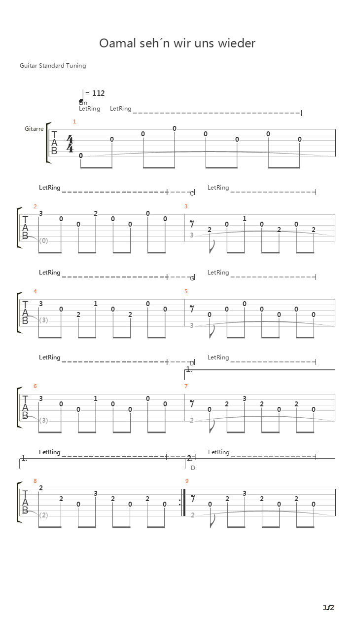 Einmal Sehn Wir Uns Wieder吉他谱