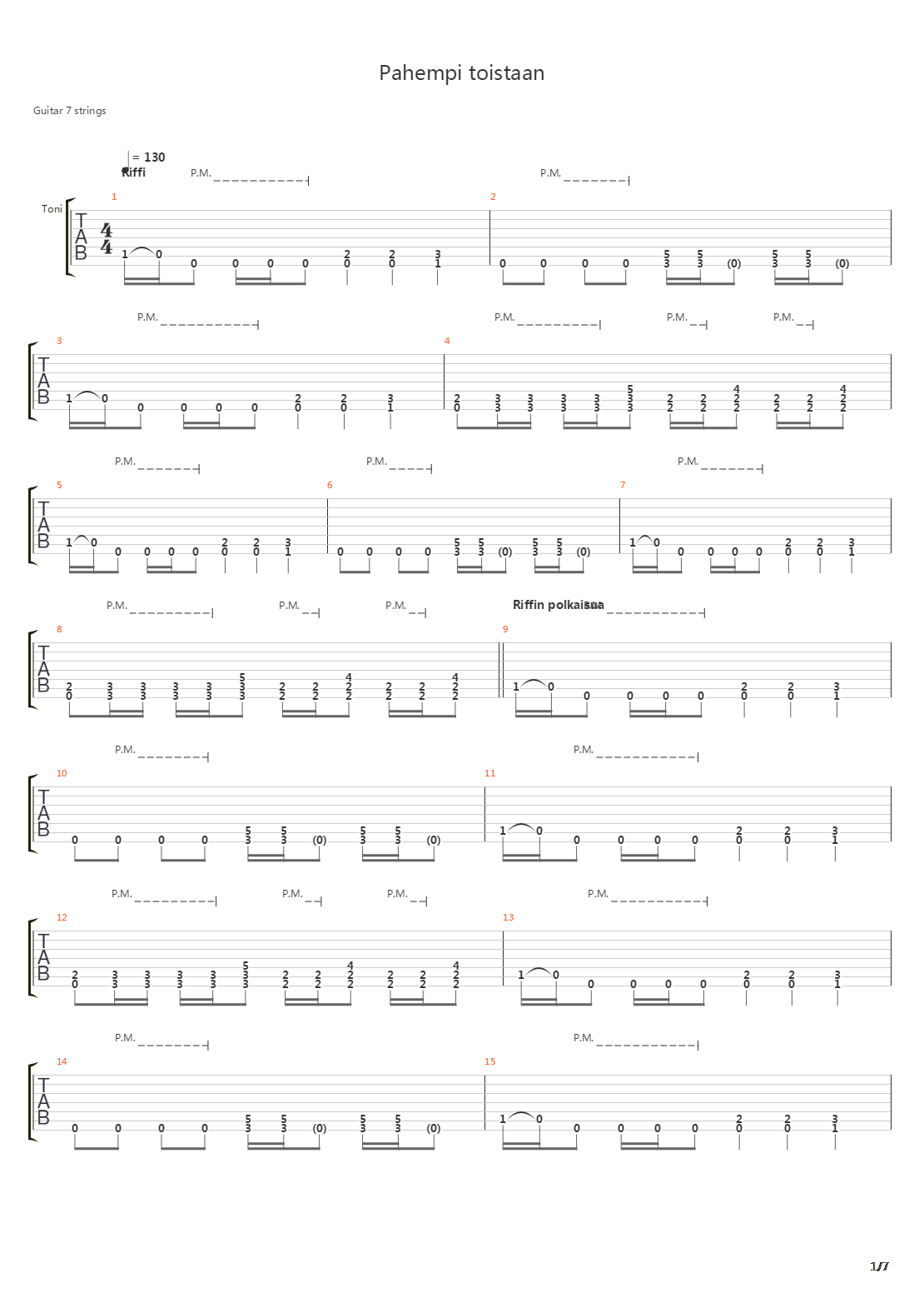 Pahempi Toistaan吉他谱