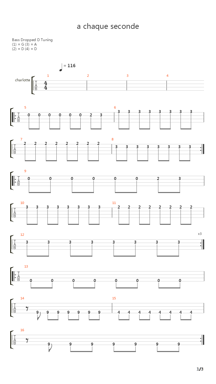 A Chaque Seconde吉他谱