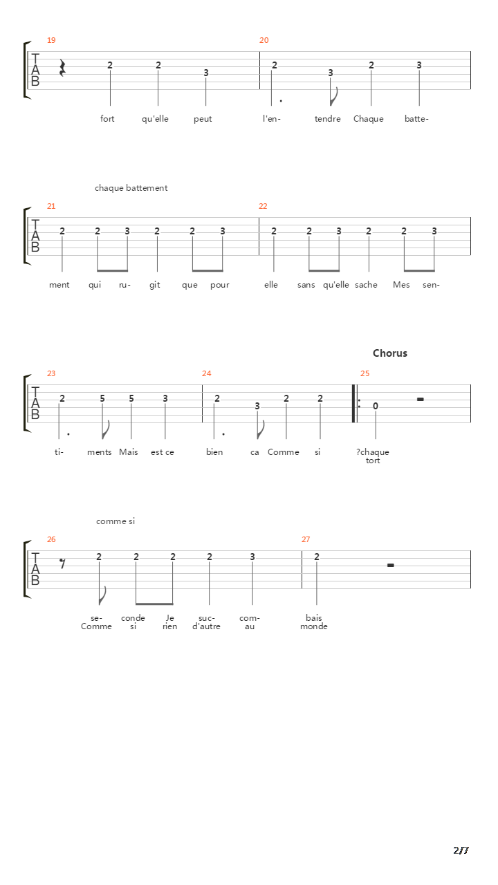 A Chaque Seconde吉他谱