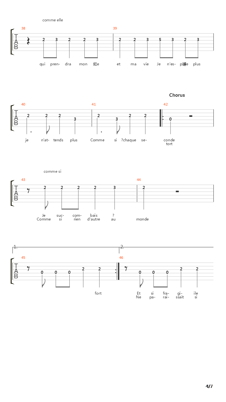A Chaque Seconde吉他谱