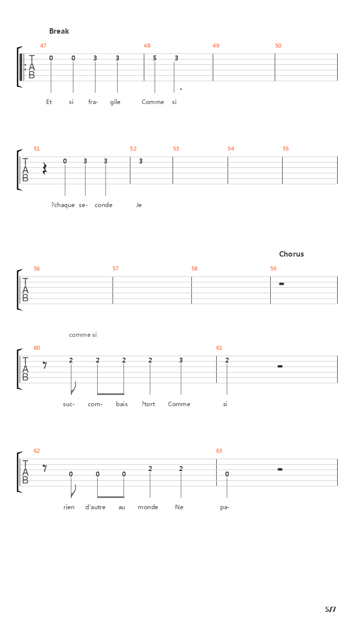A Chaque Seconde吉他谱