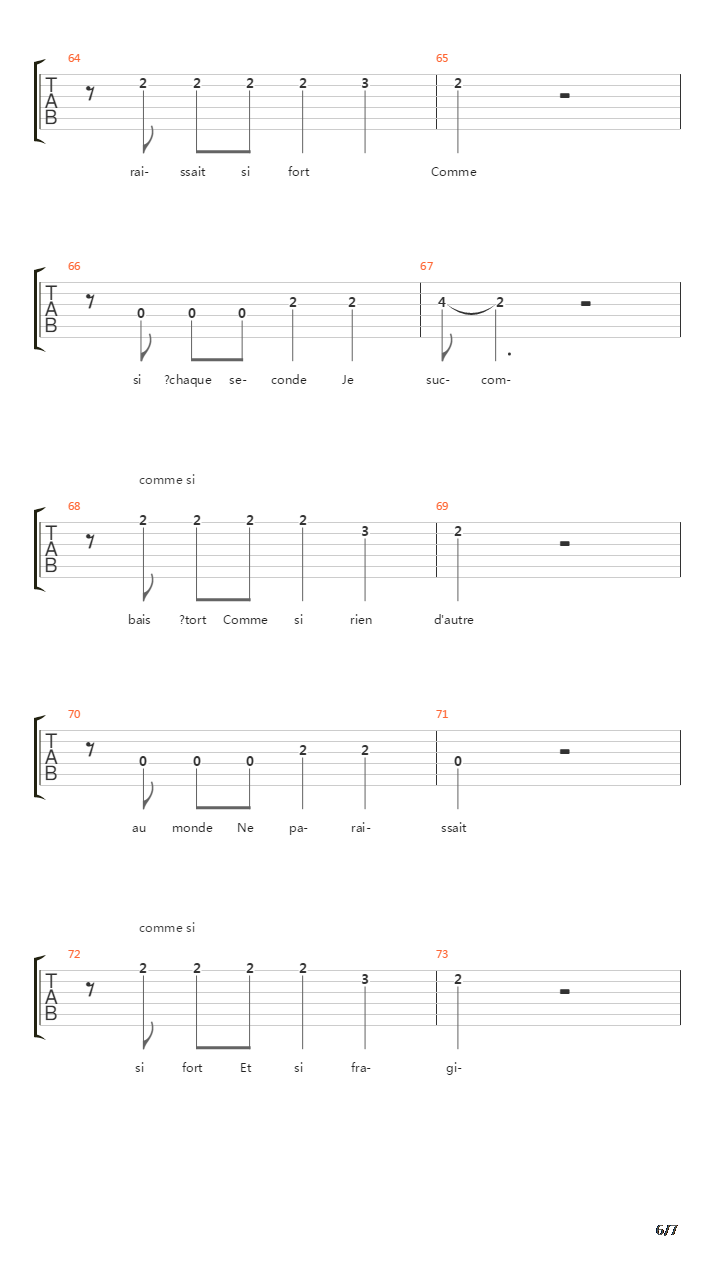 A Chaque Seconde吉他谱