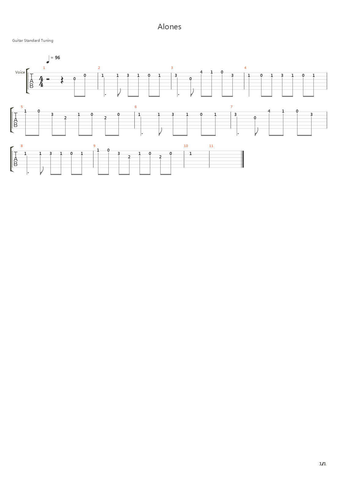 Alones吉他谱