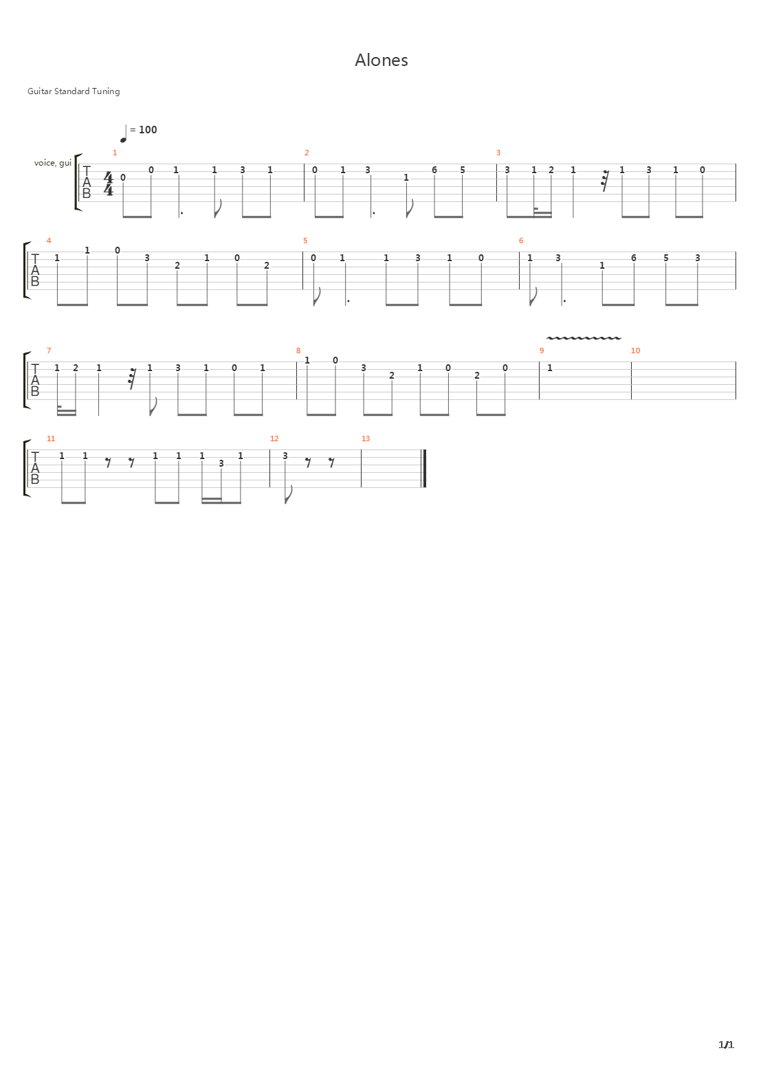 Alones吉他谱