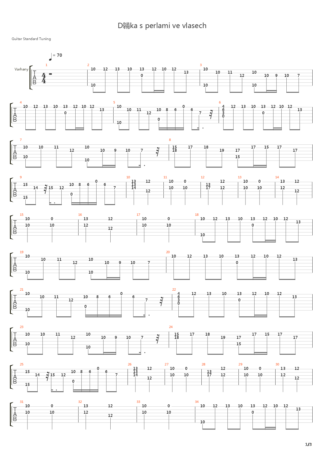 Divka S Perlami Ve Vlasech吉他谱