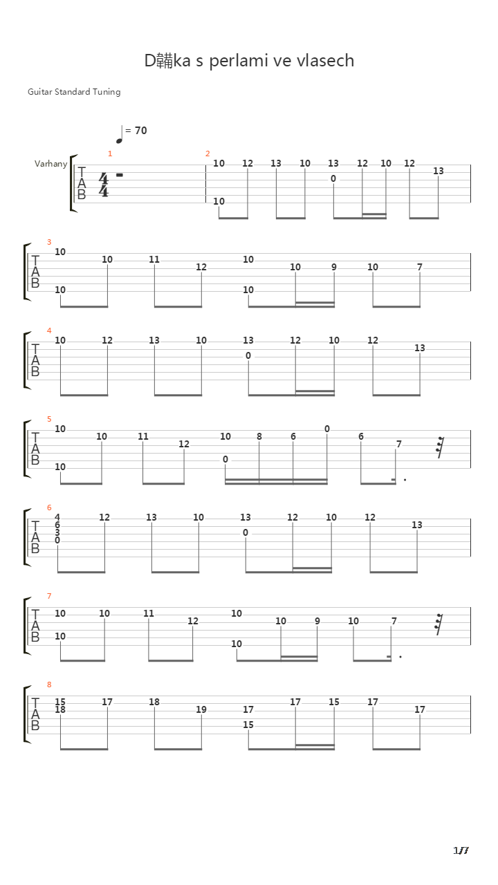 Divka S Perlami Ve Vlasech吉他谱